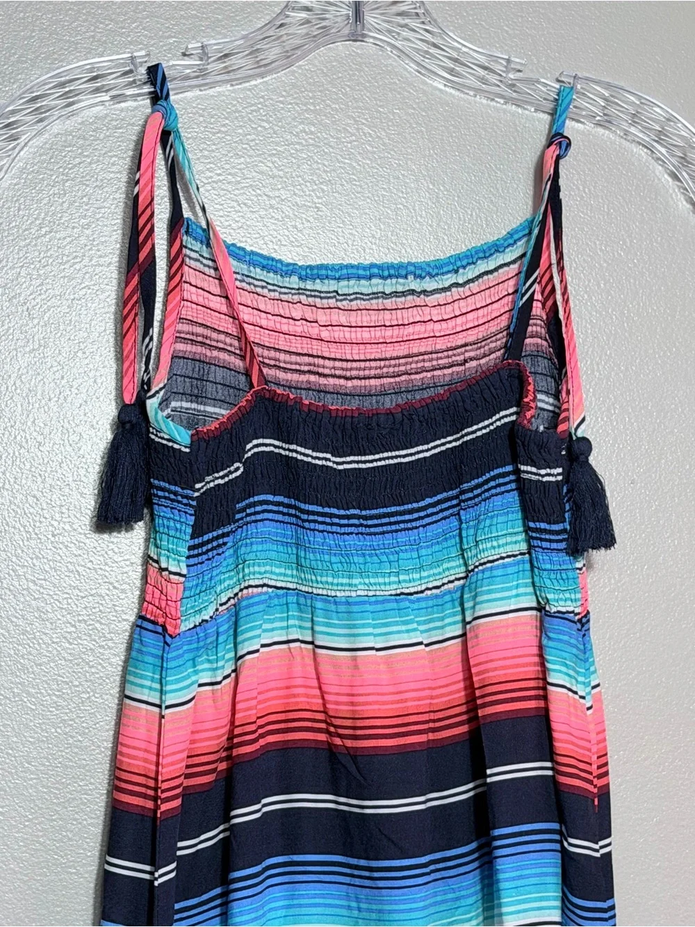 Justice Girls Maxi Dress 10 Striped Smocked Bodice Tassel Straps Summer Beach